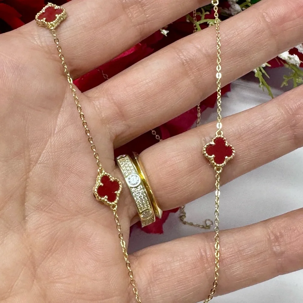 ❤️‍🔥14K/925S CUSTOM RED CARNELIAN CLOVER SET - Picture 9 of 12